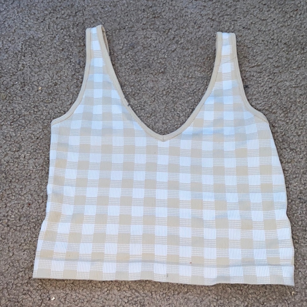 cream and white tank top